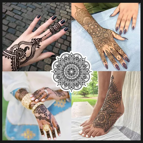 Miniatura 7 de Kit de tatuajes temporales, 6 conos de pasta de tatuaje semipermanentes, pintura artística de cuerpo indio para mujeres, hombres y adolescentes