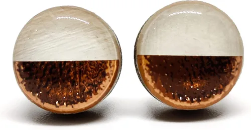 Miniatura 18 de Dos tonos con aretes de 10 mm de metal martillado falso, aretes redondos para mujeres, niñas y hombres, hechos a mano, postes de acero inoxidable