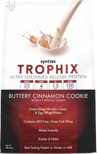 Miniatura 9 de Syntrax Nutrition Trophix, Mezcla de polvo de proteína de liberación ultra sostenida, pudín de plátano 2 libras.