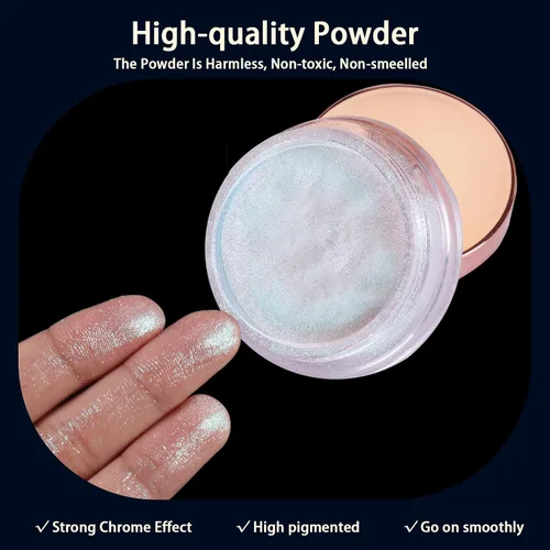 Miniatura 2 de Allstarry Polvo de uñas cromado de unicornio, aurora, sirena iridiscente, perla blanca, pigmento cromado, polvo de hadas con purpurina para arte