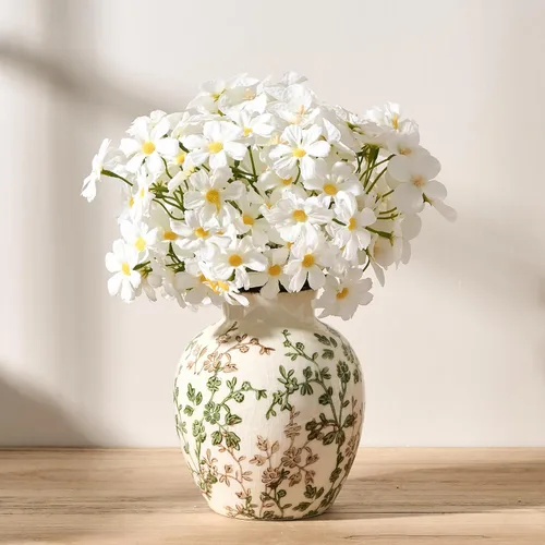 Miniatura 22 de SIDUCAL Jarrón Vintage Azul y Blanco Cerámica Chinoiserie Floral de 6 Pulgadas Jarrón Retro de Porcelana Azul y Blanca con Efecto Agrietado
