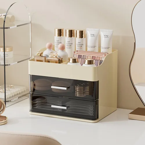 Organizador de maquillaje para tocador, organizador de tocador con 2 cajones, organizadores de maquillaje y cuidado de la piel, vitrina de Crema
