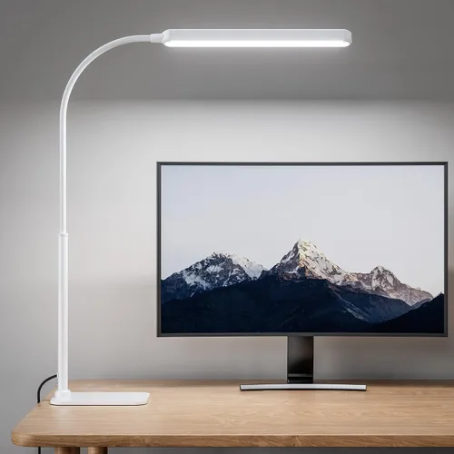 Miniatura 11 de SUPERDANNY - Lámpara de escritorio LED para el cuidado de los ojos con base de cuello de cisne flexible de 360°, lámpara de trabajo con control