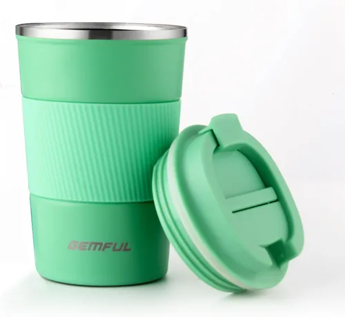 Miniatura 9 de GEMFUL Taza de viaje de café a prueba de fugas con tapa, 13 onzas, aislada al vacío, de acero inoxidable, vaso de café a prueba de derrames