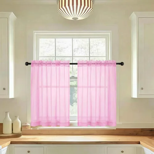 Miniatura 99 de LIVEKID Cortinas traslúcidas negras de cocina de 36 pulgadas de largo, cortinas cortas filtrantes de luz, 2 paneles de gasa aireada, texturizadas