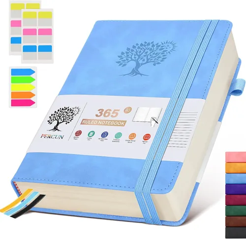 Miniatura 8 de PERCUN Cuaderno de diario rayado B5 – Diarios grandes de cuero de 365 páginas para escritura de mujeres y hombres, cuaderno de tapa dura con páginas