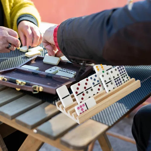 Miniatura 4 de DNB - Bandejas de madera para dominó, juego de 8 soportes, 5 ranuras por soporte, dominó no incluido