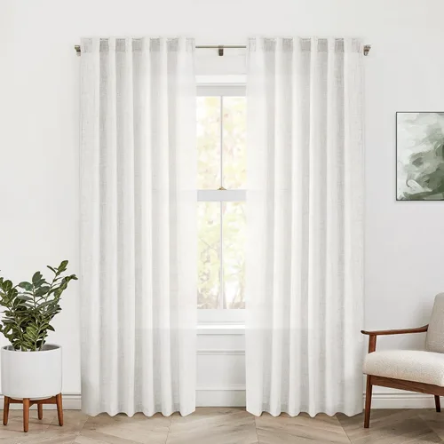 Miniatura 42 de Cortinas de lino 92 pulgadas de largo, juego de 2 paneles con bolsillo para barra, lengüeta trasera, cortinas transparentes para ventanas
