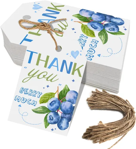 50 etiquetas de agradecimiento con diseño de arándanos y bayas, para decoración de regalos de cumpleaños y baby shower