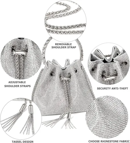 Miniatura 5 de Bolso de mano con cristales brillantes y diamantes de imitación para mujer, bolso de noche con brillo, bandolera para fiesta de boda, graduación