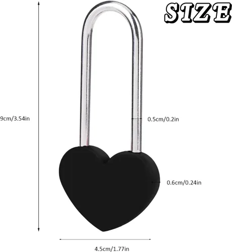 Miniatura 2 de Candado de amor VeYocilk de 3.5" 50mm en forma de corazón, candado de corazón negro para deseos de amor, ideal para bodas, San Valentín
