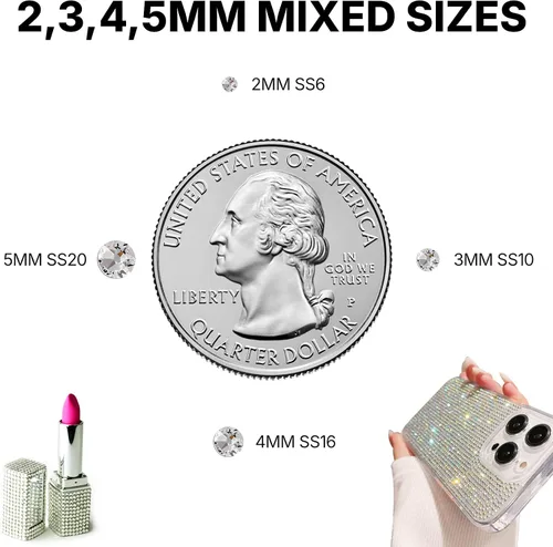 Miniatura 4 de 11000 piezas de diamantes de imitación con parte trasera plana de 2/3/4/5 mm en negro con pegamento para bordado, ropa, manualidades, zapatos, arte