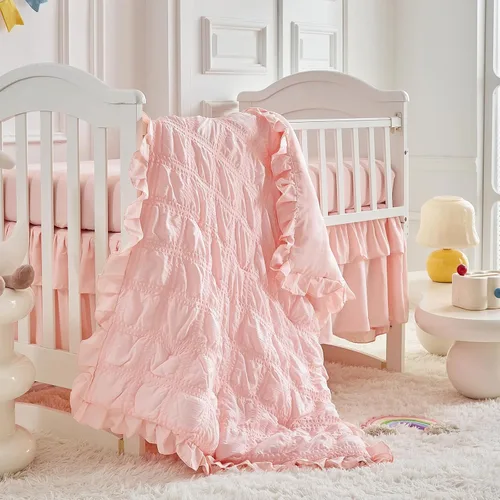 Miniatura 10 de UOZZI BEDDING - Juego de ropa de cama para cuna de 3 piezas con edredón acolchado con volantes para bebé, con sábana ajustada y almohada - Ropa