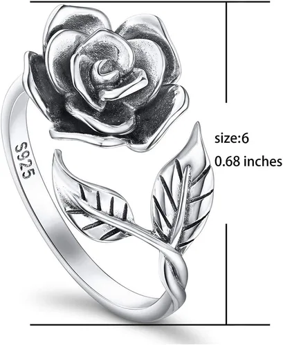 Miniatura 40 de Anillos abiertos ajustables de plata de ley S925, anillo de rosa para mujeres y adolescentes