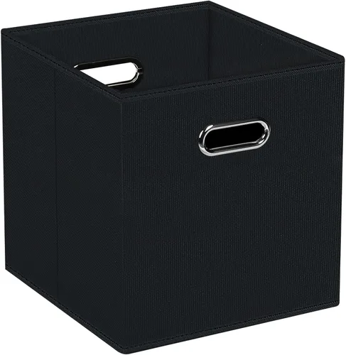 STOREONE - Cubos de almacenamiento de tela con contenedores de cestas (28x28x28 cm) con asas dobles para estante, armario, organizadores de Negro