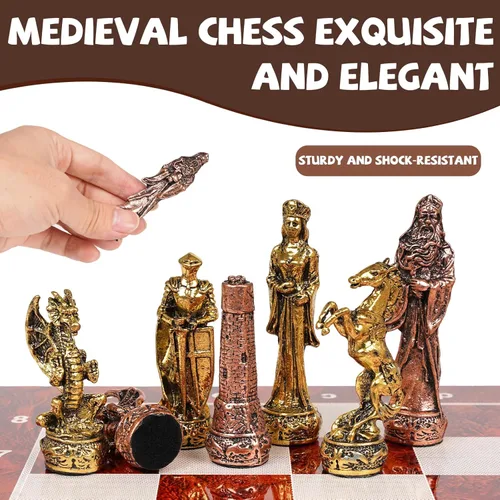 Miniatura 3 de Juego de ajedrez vintage de metal para adultos y niños, tablero de madera de 15 pulgadas con piezas de metal, juego de ajedrez de viaje, juego