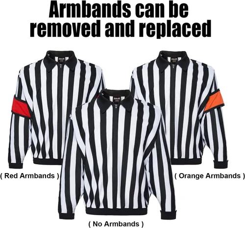 Miniatura 5 de EALER HRJ100 Camisa de manga larga para árbitro/árbitro a rayas de hockey sobre hielo con brazaletes extraíbles naranja y rojo