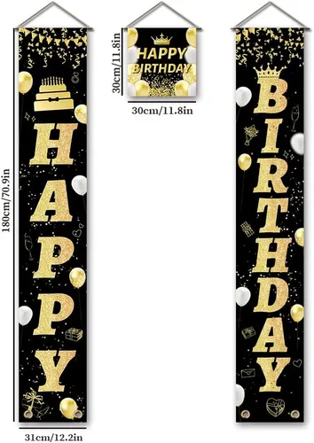 Miniatura 2 de SUPERDANT Cartel de feliz cumpleaños para porche, color negro y dorado, letrero colgante de cumpleaños, letrero de feliz cumpleaños, letrero