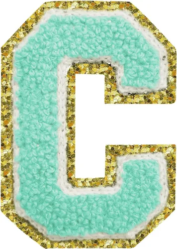 Miniatura 178 de Parches de letras termo-adhesivas de felpilla para chaquetas, parches de letras universitarias con brillantina para planchar en la letra azul A