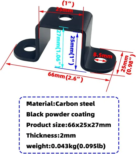 Miniatura 3 de 6 abrazaderas de tubo cuadrado de 1 x 1 pulgada, soporte de metal en forma de U de 1 pulgada, soporte de abrazadera de acero en U para montaje, negro