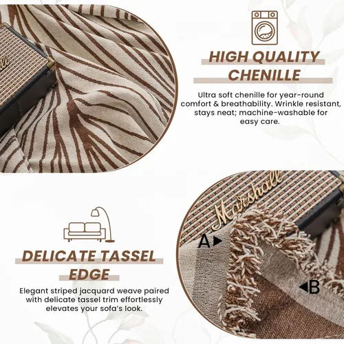 Miniatura 2 de VClife Funda de Sofá XL de Chenilla para Sofá de 3 Cojines, Fundas de Sofá Modernas a Rayas Beige Chocolate para Niños Lavables Protector de Sofá 07