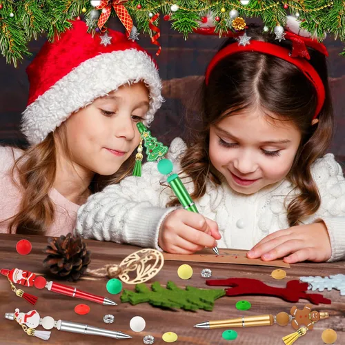 Miniatura 6 de CZWZ 8 piezas de bolígrafos de cuentas navideños, bolígrafos de plástico con cuentas y cuentas de silicona multicolor, bolígrafos navideños