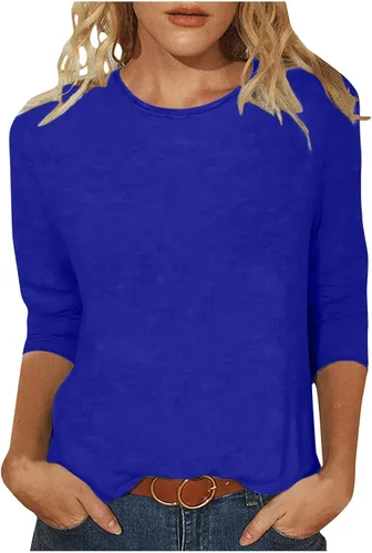 Miniatura 24 de Camisas de manga 3/4 para mujer, blusas casuales de verano 2026, cuello redondo, estampado floral, lindas, blusas holgadas 02 Beige