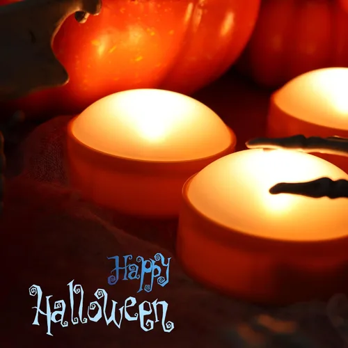 Miniatura 2 de Paquete de 8 faroles de calabaza de Halloween, funciona con pilas, luces LED de calabaza con control remoto y temporizador, velas LED sin llama