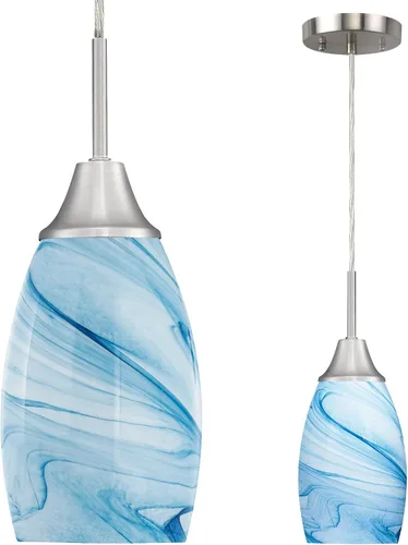 Miniatura 11 de Viinew Mini Lámpara Colgante de Vidrio, 1-Luz de Vidrio Artístico Ovalado Blanco Soplado a Mano Lámpara Colgante Suspendida para Isla de Cocina