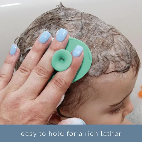 Miniatura 2 de S&T INC. Cepillos de baño exfoliantes y de masaje para la costra láctea del bebé, de silicona - 2 pulgadas x 2.5 pulgadas, gris y turquesa, paquete
