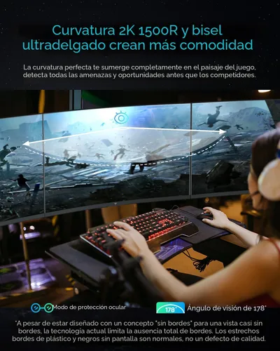 Miniatura 3 de KTC Monitor para juegos de 27 pulgadas, monitor curvo 1440P, 180Hz, 144Hz, 2K, 1500R, 1ms, compatible con FreeSync/G-Sync, DisplayPort/HDMI/USB