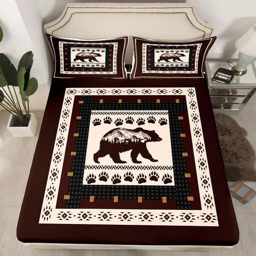 Miniatura 11 de Sábanas de oso de caza para niños y adolescentes, juego de cama rústico occidental de vida silvestre, sábana bajera para niños y niñas, sábanas