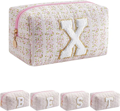 Miniatura 30 de Bolsa de maquillaje alfabética JOVAKIT, bolsa de cosméticos para mujeres, regalos de Navidad para niñas de 6 a 18 años, neceser de viaje con flores