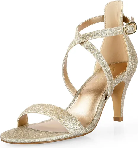 Ankis Tacones negros y dorados de color nude para mujer, tacón de aguja de 3 pulgadas, sandalias de punta abierta para boda, fiesta de noche,