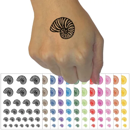 Nautilus Beach Sea Shell - Juego de arte corporal falso, resistente al agua, diseño temporal, color negro (una hoja)