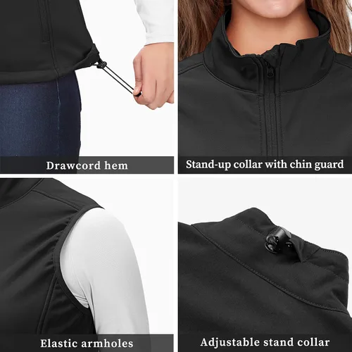 Miniatura 4 de 33,000ft Chaleco de correr para mujer, con forro polar, con cremallera, resistente al viento, ligero, softshell, para golf, senderismo, deportes