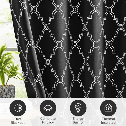 Miniatura 3 de Melodieux Cortinas 100% opacas de 96 pulgadas de largo para sala de estar, dormitorio estilo marroquí, aislamiento térmico, ahorro de energía