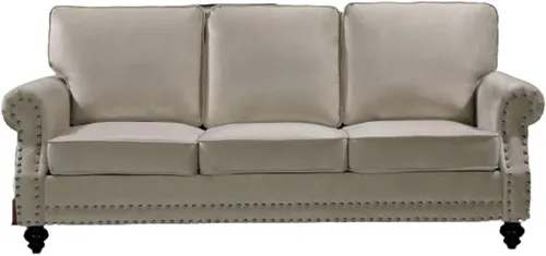 Miniatura 16 de Container Furniture Direct Lotus - Sofá biplaza tapizado de terciopelo moderno de mediados de siglo, con brazos enrollados, color beige