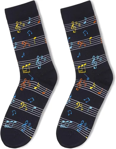 Miniatura 3 de sockfun Regalos divertidos para hombres, calcetines únicos de notas musicales de batería de guitarra, regalo para amantes de la música, regalos