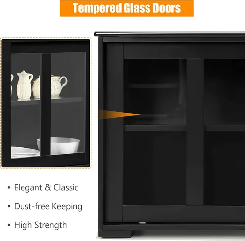 Miniatura 4 de Armario de buffet apilable, moderno aparador de cocina con puerta corrediza de vidrio templado, armario con estante ajustable, mesa de buffet