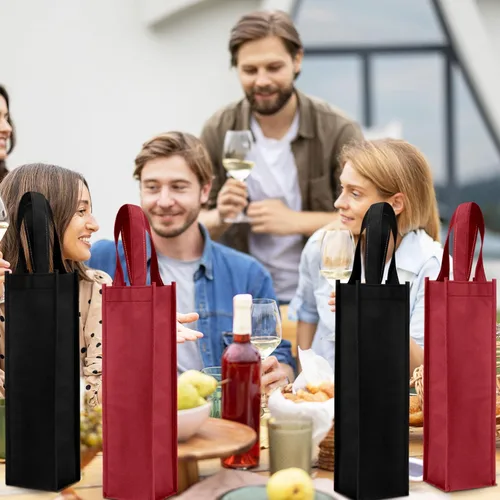 Miniatura 5 de Abbylike 48 bolsas de regalo de vino coloridas a granel, bolsas de regalo de vino no tejidas, bolsas de regalo de vino reutilizables con asa