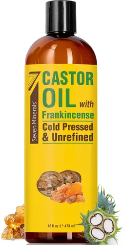 Seven Minerals Aceite de ricino prensado en frío con incienso, botella de 16 onzas líquidas, sin refinar y sin hexano, crecimiento del cabello,
