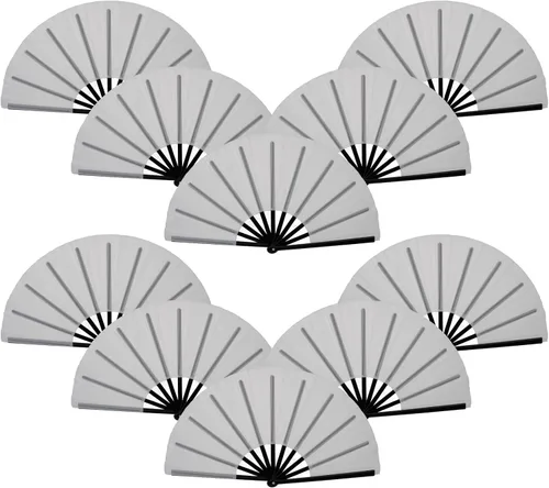 Miniatura 14 de QIRMIZI Abanico plegable grande de 10 piezas para rave de mano, abanicos para Kung Fu, Tai Chi, Danza, Festivales de Música, Carnavales, bodas