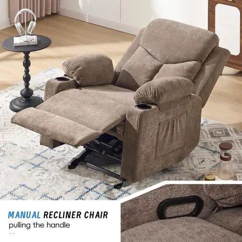 Miniatura 3 de Silla mecedora manual reclinable para adultos con masaje vibratorio, sillas reclinables deslizantes para sala de estar y dormitorio, sofá reclinable