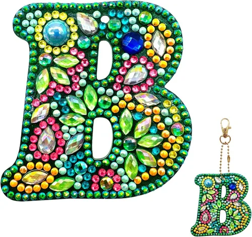 Miniatura 11 de YOYA Llaveros de pintura de diamantes de doble cara letras 5D con pintura de diamantes, kit de llavero de pintura de diamantes de taladro completo