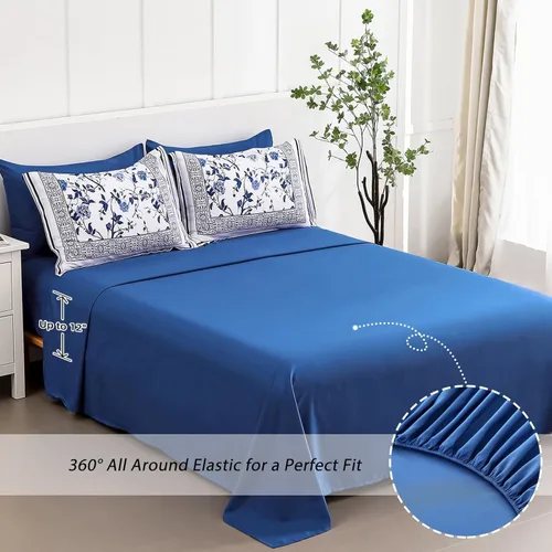 Miniatura 6 de Dobuyly Floral Comforter Twin Size Set, 5 Piece Bed in a Bag Blue Flowers on White Botanical Bedding Set, Soft Microfiber Bedding Comforter Sets for