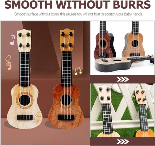 Miniatura 6 de Toddmomy Juguete de ukelele para niños, 9.84 pulgadas, mini instrumento musical de plástico de 4 cuerdas, juguete educativo para niños pequeños