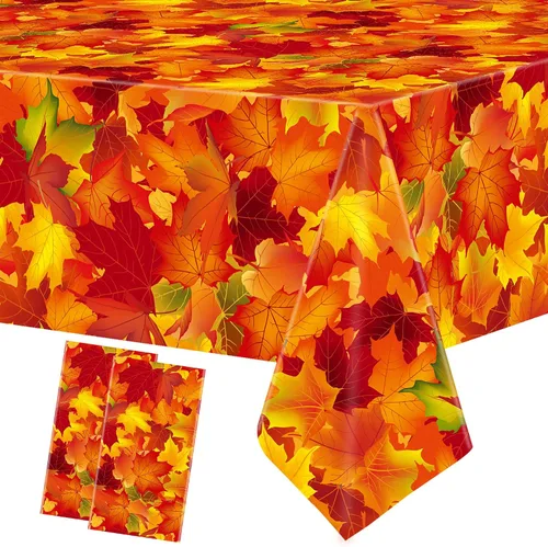 Paquete de 2 manteles de plástico con hojas de arce, desechables con hojas de otoño, manteles rectangulares para fiestas, Acción de Gracias, para