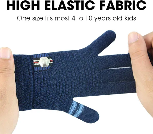 Miniatura 5 de ORVINNER Guantes de invierno para niños y niñas, 3 pares de guantes cálidos con forro de lana para niños pequeños, guantes térmicos de punto