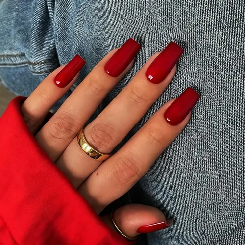 Miniatura 27 de KQueenest Uñas postizas largas a presión con diseño de ojo de gato, cuadradas, medianas, color rojo oscuro con purpurina, ataúd, uñas acrílicas a